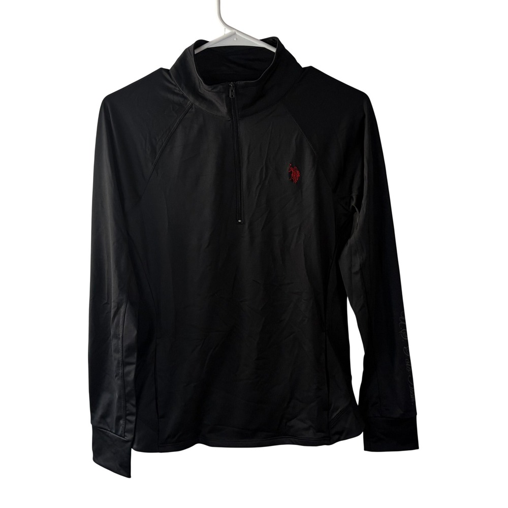 US Polo Assn Womens Black Quarter Zip Performance Pullover Active Top Small